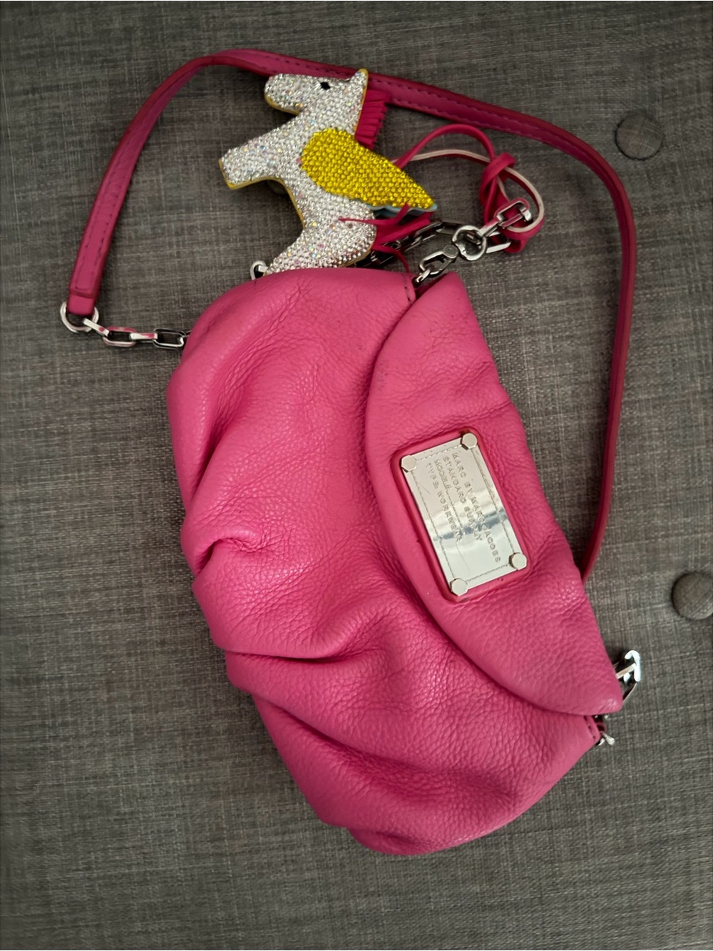 Marc Jacobs Hot Pink Pebbled Leather Crossbody with Unicorn Charm